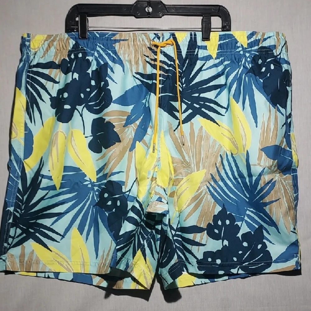 NEW Lands End Tropical Floral Drawstring Lined Mens Swim‎ Trunks Size 2XLT